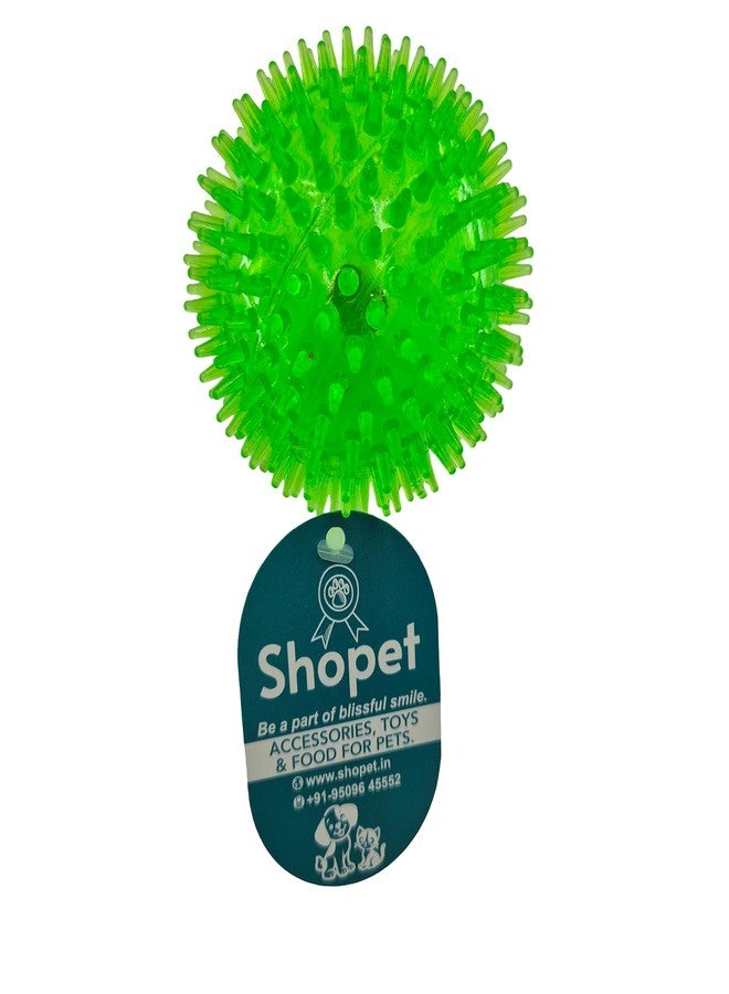 Shopet كرة صغيرة متينة من مادة TPR ذات نتوءات وإضاءة LED وصفارة - لعبة تفاعلية للحيوانات الأليفة (الكلاب والقطط)، ناعمة وآمنة للمضغ واللعب. عبوة من قطعة واحدة - لون عشوائي. - Image 2